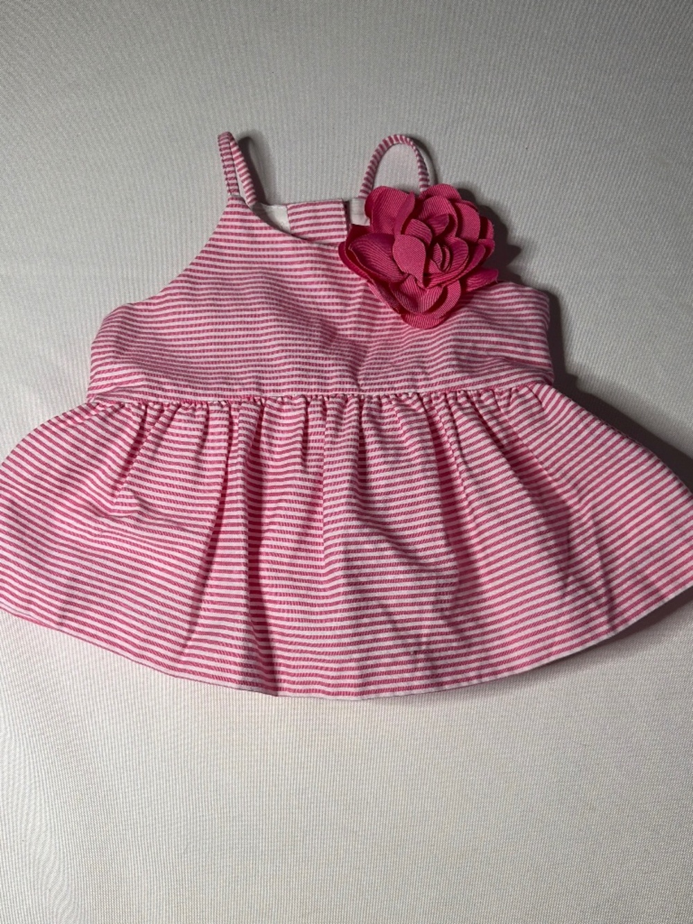 Janie and Jack pink and white stripe with flower 6 to 9 months top